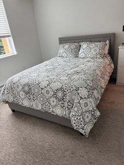Fabric Queen Bed Frame.  Excellent Condition