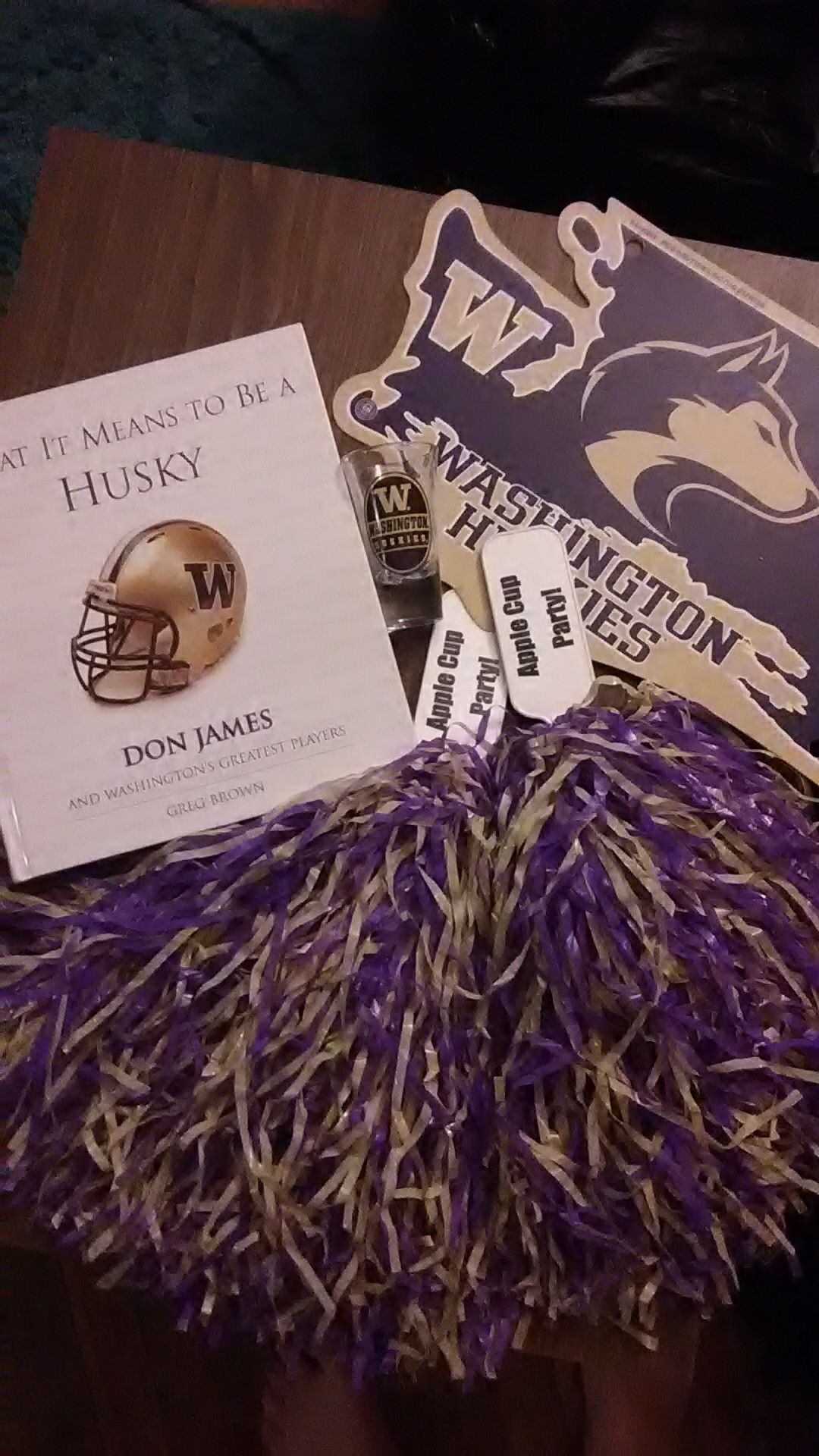 UW Husky collection Coffee table book glass sign pompoms