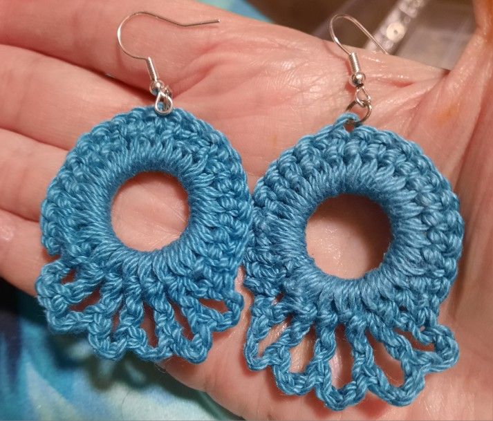 Turquoise hoop crocheted dangle earrings
