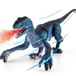 Brandnew Remote Control Dinosaur Toys for Kids, Dinosaur Toys for Boys Big Walking Velociraptor Dino with Light Sound and Spray Stream Birthday Gift I
