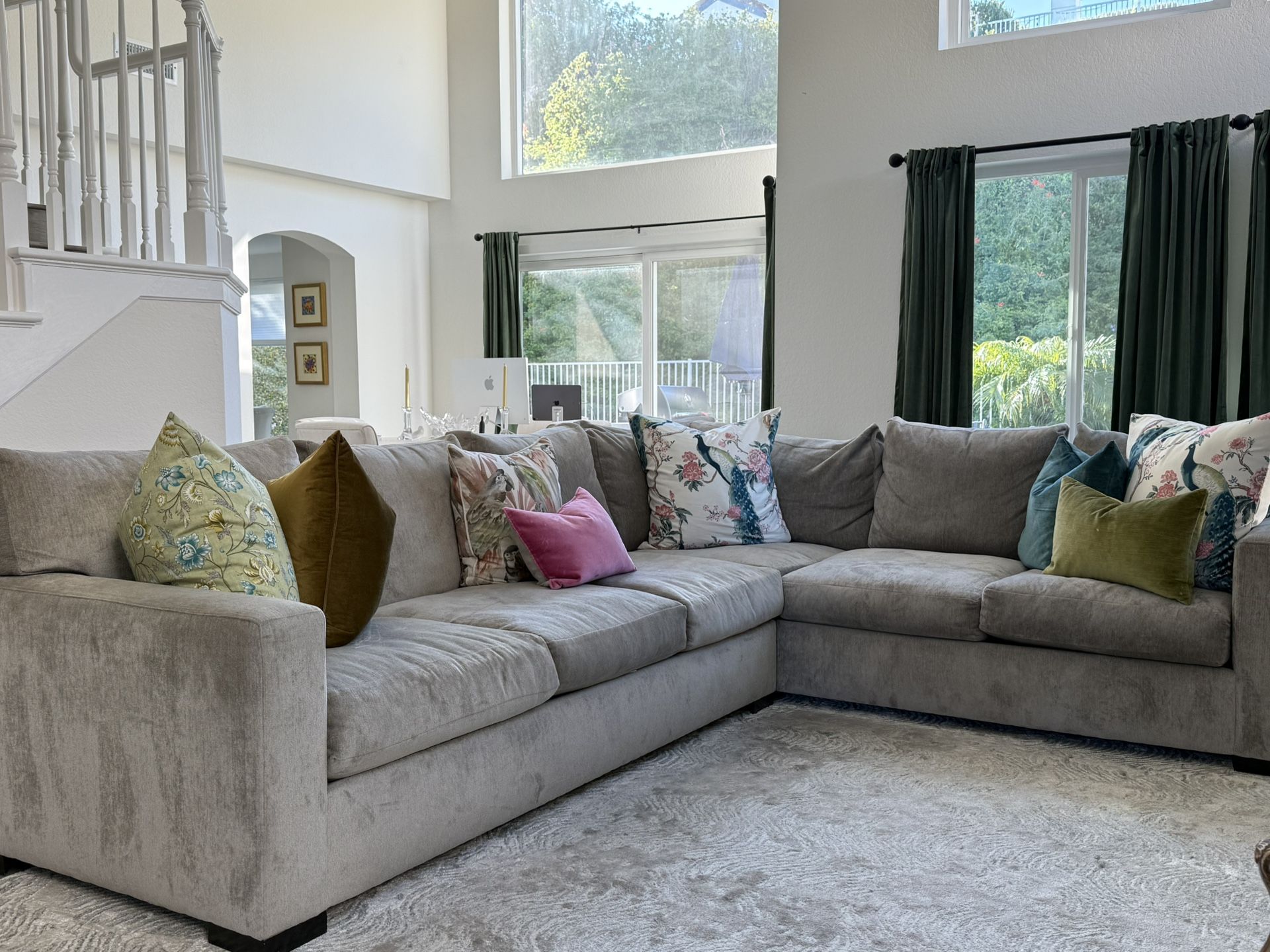 Custom Sectional Chenille Sofa Ted Grey Fog Color