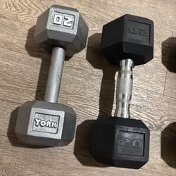 Miss-match (Iron/Iron Rubber Coat) Set Of Cast Iron Dumbbells: 20s & 30s  Total: 100 lbs