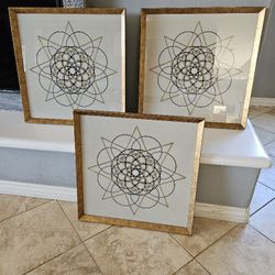 Z Gallerie Set Of 3 Black & Gold Geo Framed Prints