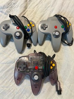 Nintendo 64 3 Controller Bundle Lot Atomic Purple Grey