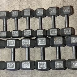 Hex dumbbell Set - A Pair of 20 Lbs, 25 Lbs, 30 Lbs, 35 Lbs, 40 Lbs, 50 Lbs, 55 Lbs,  Total Weight 510 Lbs   Good Condition.  Selling Together  