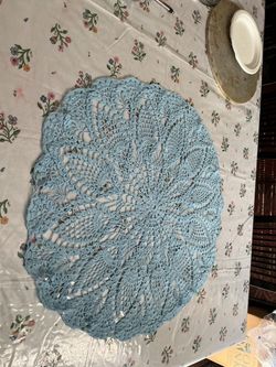 27” beautiful handmade Large Round Blue Crochet Doily