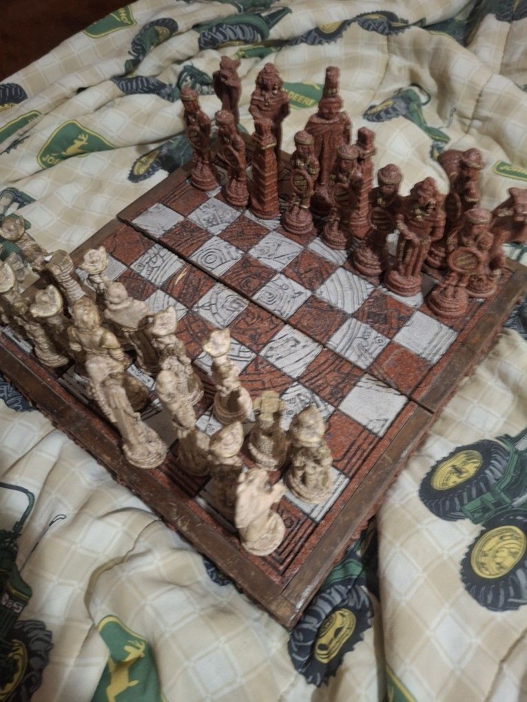 Hand made ceramic decorative large PC chess set.