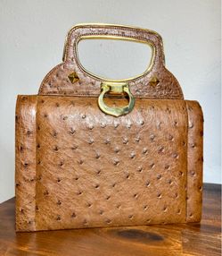 RARE & VINTAGE Finesse La Model Genuine Ostrich Leather Top Handle Bag Handbag