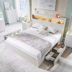 King bed frame with storage and lights