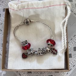 authentic red silver pandora charm bracelet