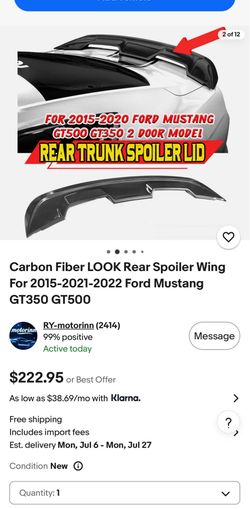 Carbon Fiber LOOK Rear Spoiler Wing For 2015-2021-2022 Ford Mustang GT350 GT500