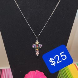 Silver Necklace Chain And Pendant, 25 Or Cross 18, Chain 10. Cadena Y Cruz 25, O Dije 18, Cadena 10 De Plata