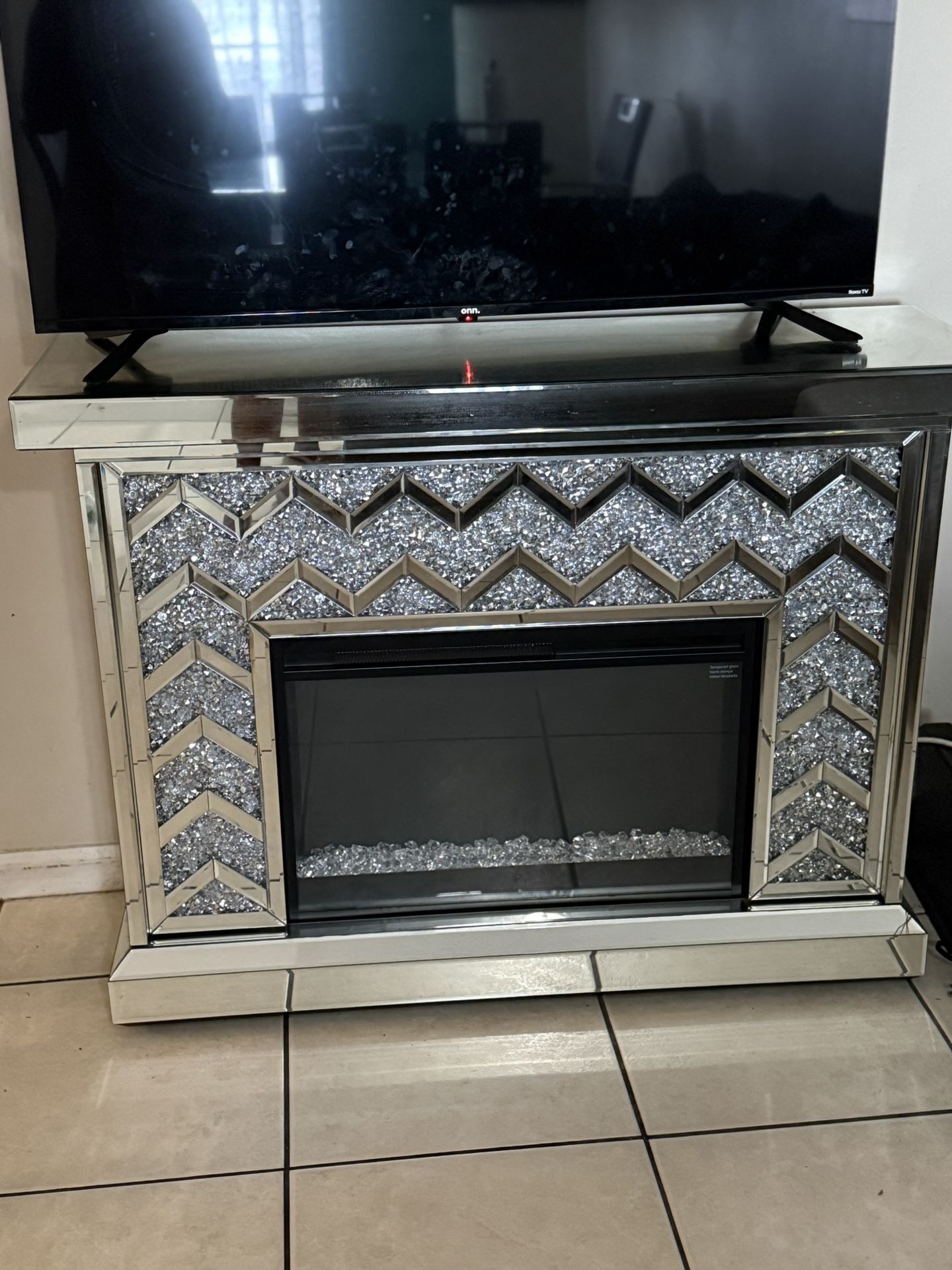 Mirrored Fireplace Silver