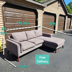 Free Delivery | Gray Mid Century Modern 2 Piece Sectional Sofa/ Couch 