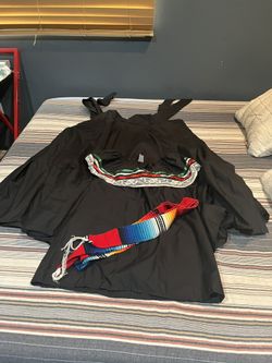 Black Mexican Folkloric Skirt  And Blouse  With Belt