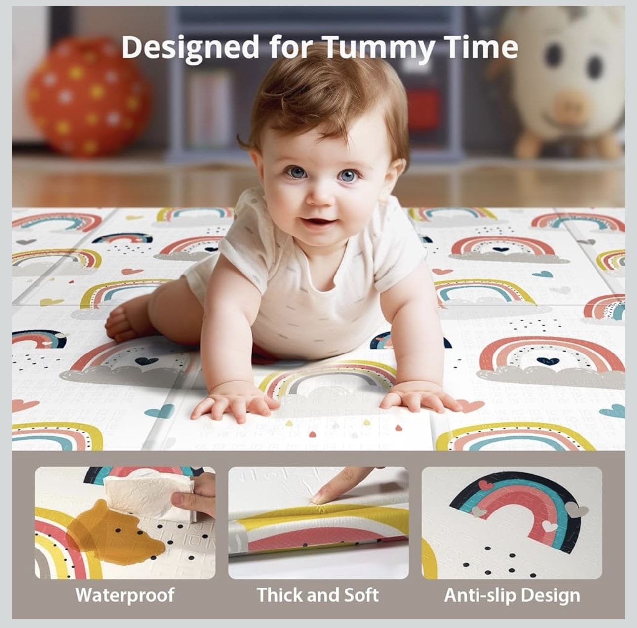Foldable Baby Play Mat for Floor, 79x71 Extra Large Play Mat, Kids Non Toxic Foam Thick Play Mat for Baby, Waterproof & Anti-Slip Baby Crawling Mat, F
