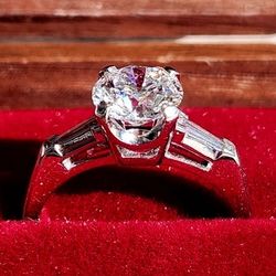 1.48ctw. Platinum Iridium Natural Baguette Diamond & IGI Lab Diamond Engagement Ring ◇ New