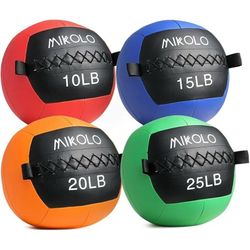 Mikolo Fitness 70LB Wall Ball, Soft Leather Medicine Ball, 10+15+20+25LB Weighted Wall Ball with Non-Slip Grip, Full Body Dynamic Exercise Med Ball, C