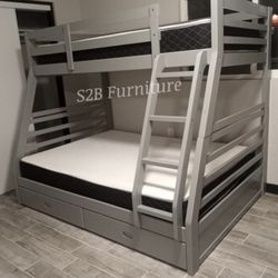 Twin Full Size Grey Bunkbed W Ortho Mattress 