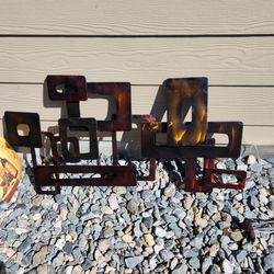 Large abstract modern metal wall art sculpture with a copper bronze and firestorm shading finish, Metal Artwork, 20"×35", good condition