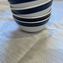 Mainstays Blue Band White Bowls 4pc Set