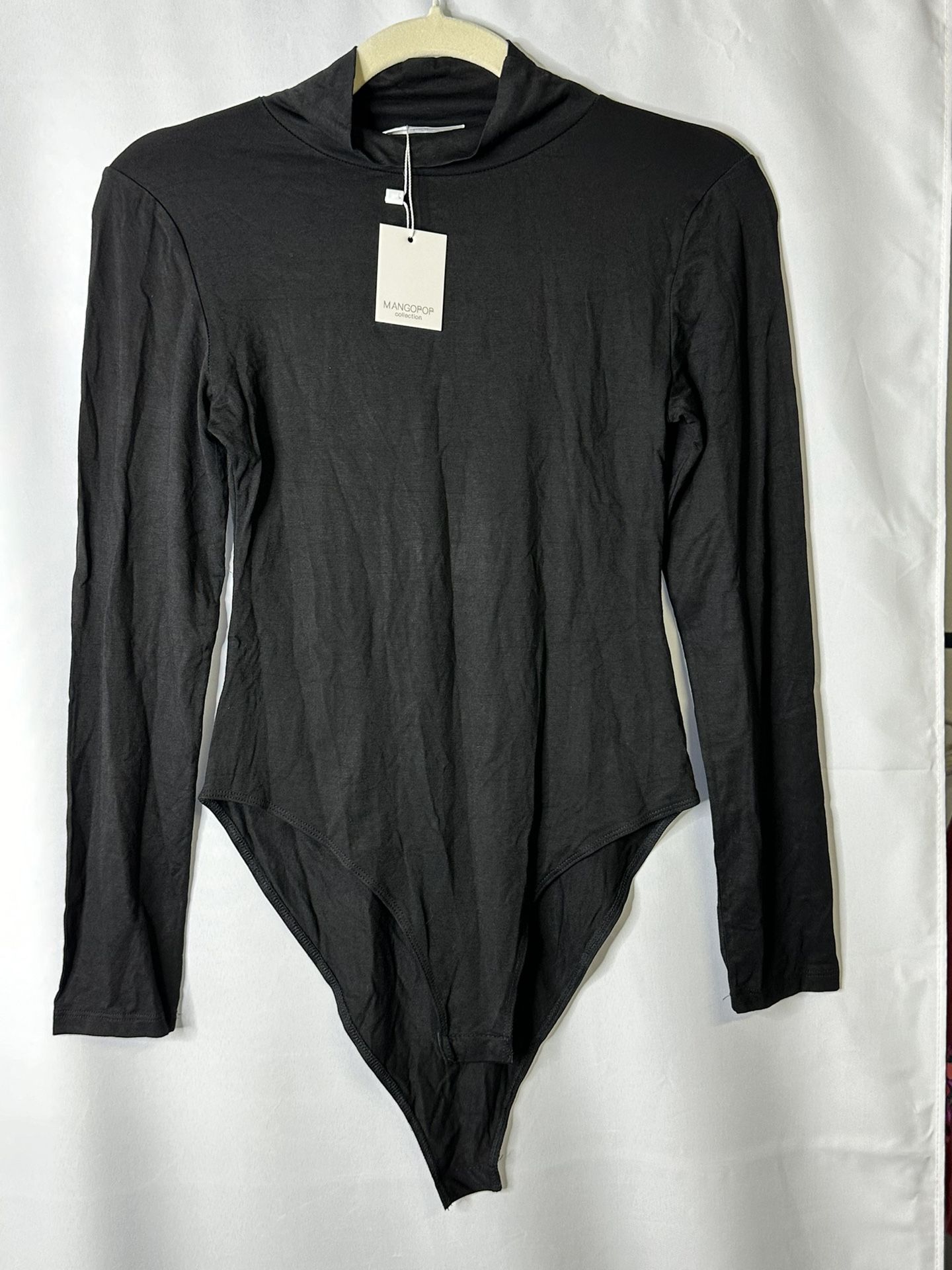 Mangopop Collection Womens Bodysuit Black Long Sleeve Basic Turtle Neck Size Sm