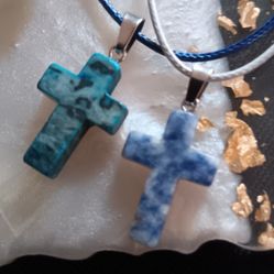 Blue Stone Crosses With Color Chains 