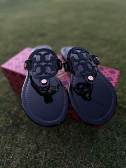 Black gloss Tory sandals