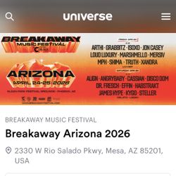 2 Tickets ( 2 Day) For Breakaway Music Festival 