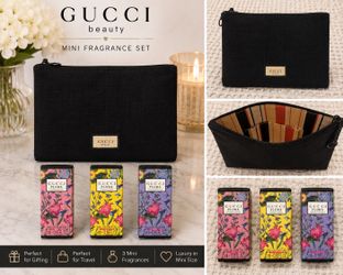 Gucci pouch with mini perfume set.