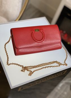 Authentic Salvatore Ferragamo Gancini Wallet On Chain Leather