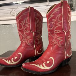 Vintage Women’s Red and White Leather OLD GRINGO Made in Mexico midcalf boot - SIZE 6