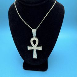 # 3. Moissanite Ankh Cross Pendant w/ Chain.