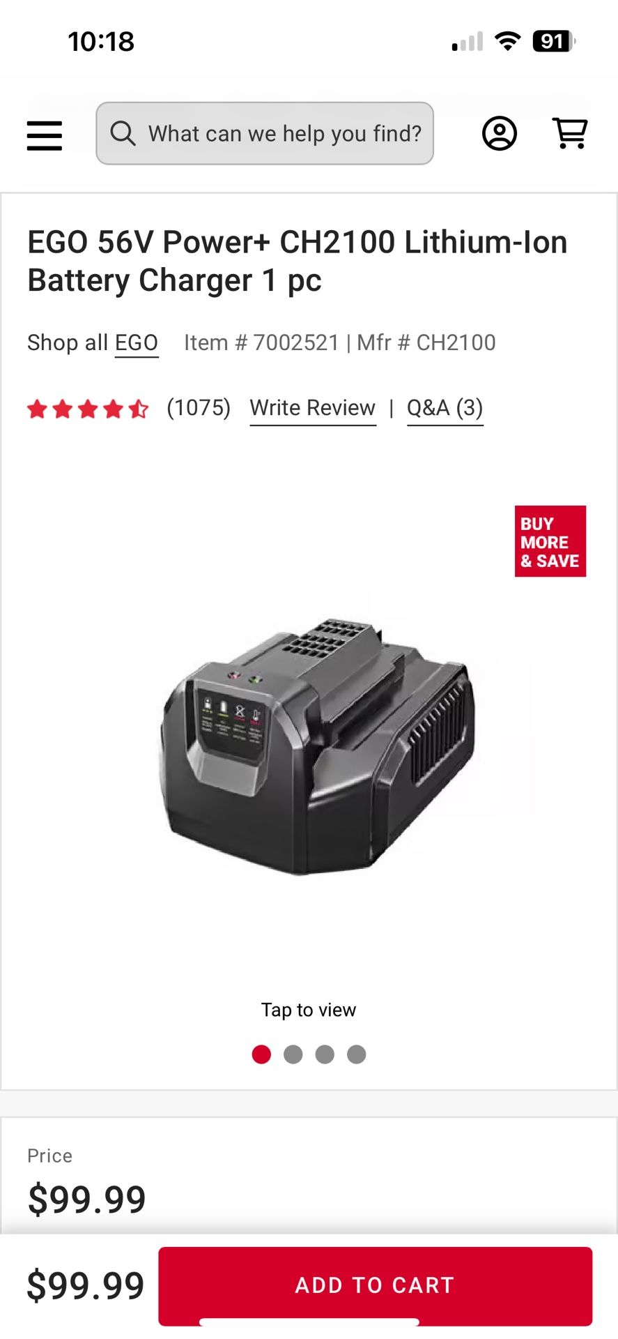 NEW : EGO Model CH2100 56v Battery Charger
