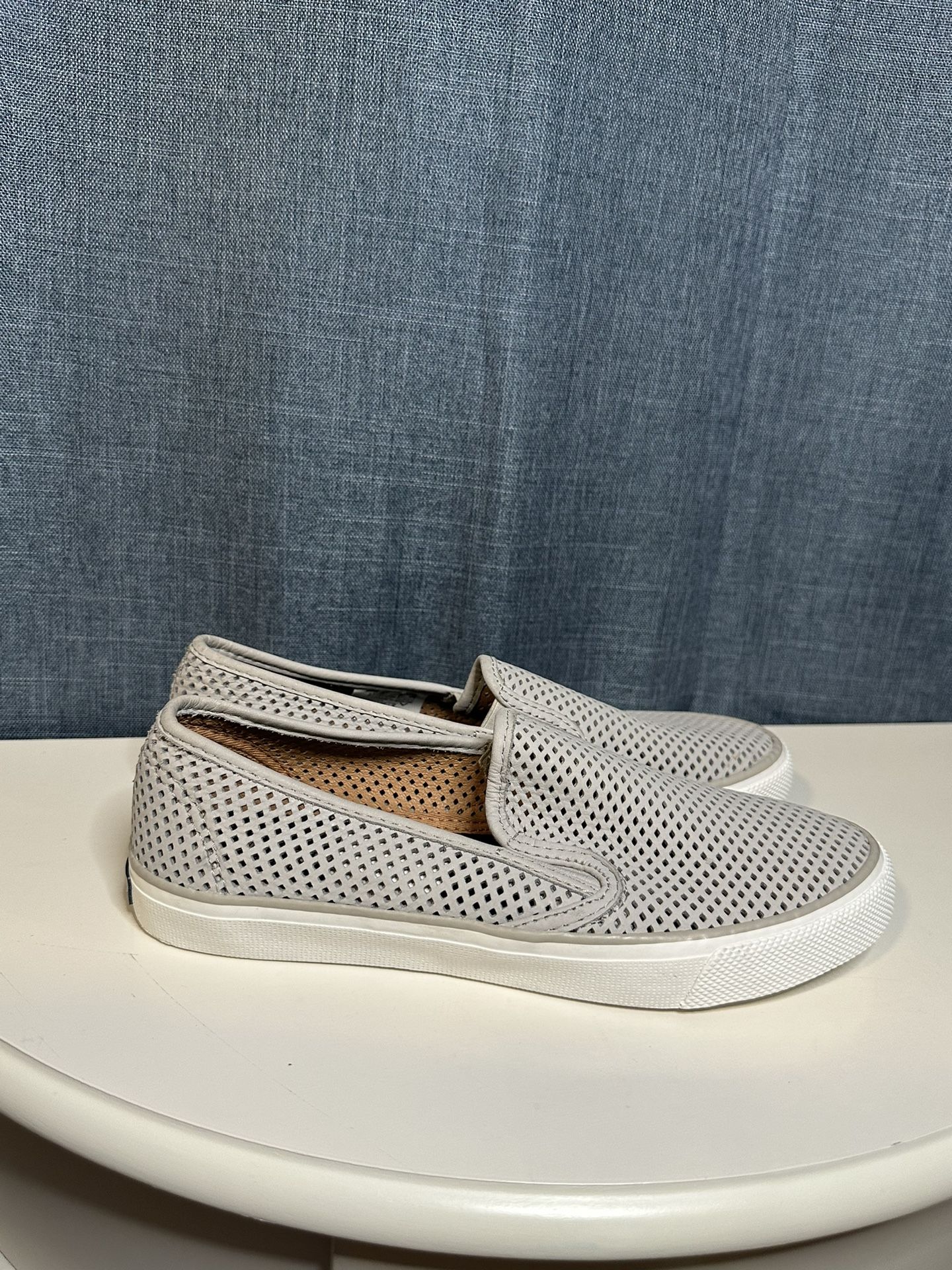 Sperry Shoes Womens 8 Top Sider Seaside Perforated Casual Comfort Loafer Gray