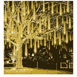 Brandnew Christmas Lights Outdoor Falling Rain Meteor Shower Lights 12 inch 8 Tube 192 LED Snowfall Icicle Cascading String Light for Xmas Tree Christ