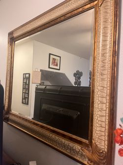 Large Gold Crackle Frame Mirror