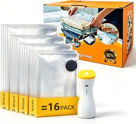 Brand new in box 16 Pack Vacuum Bags for Travel with pump Vacuum Storage bags for clothing Rechargeable Inflation & Deflation Dual Use Reusable Space