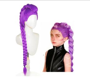 Long Purple Braid Cosplay Wig Halloween Party Costume Wig