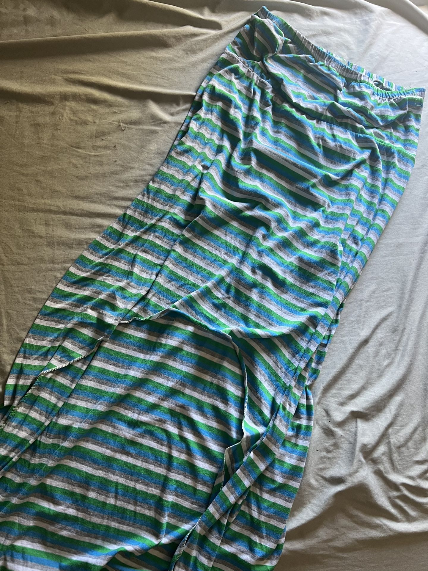 Green And Blue Striped Beach Cover Up
