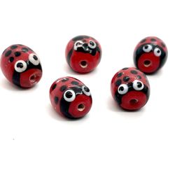 5 Red Glass Ladybug Beads