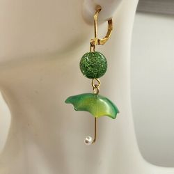 Gold and Green Umbrella Earrings