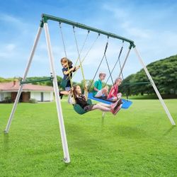 New in a sealed box Hapfan 7.3ft Tall Heavy Duty Swing Set, 3 Swings Metal Swing Sets for Backyard, Big Kids Playset for Playground Outdoor (B614)