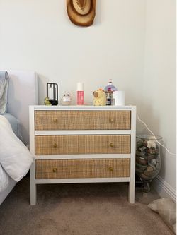 White rattan large nightstand