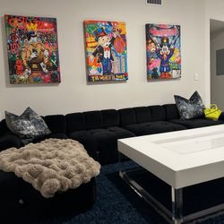 Modern Velvet Sectional Sofa, L Shape Minimalist Modular 4-Seater Sofa with Ottoman