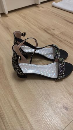 Black Rhinestone Block Heel Sandals