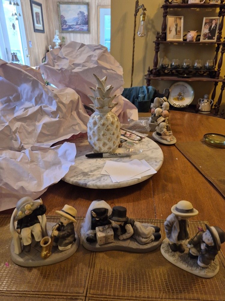 Three Enesco Porcelain vintage figurines