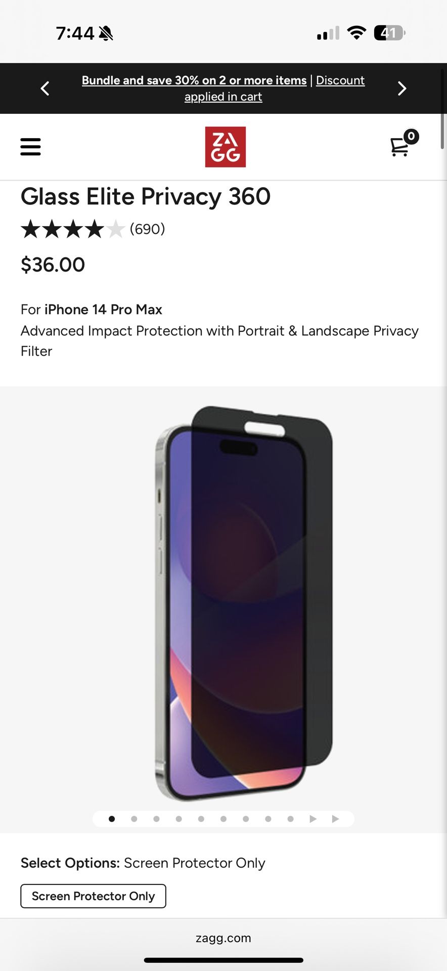 Zagg Privacy Glass Screen Protector 360