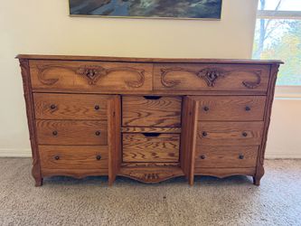 Oak Wood Dresser with Carved Detail
