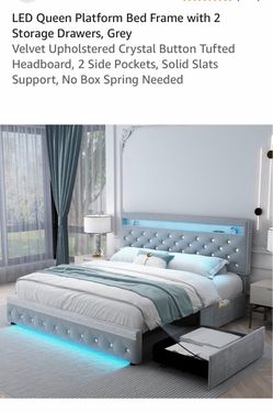 LED Queen Platform Bed Frame with Storage Drawers